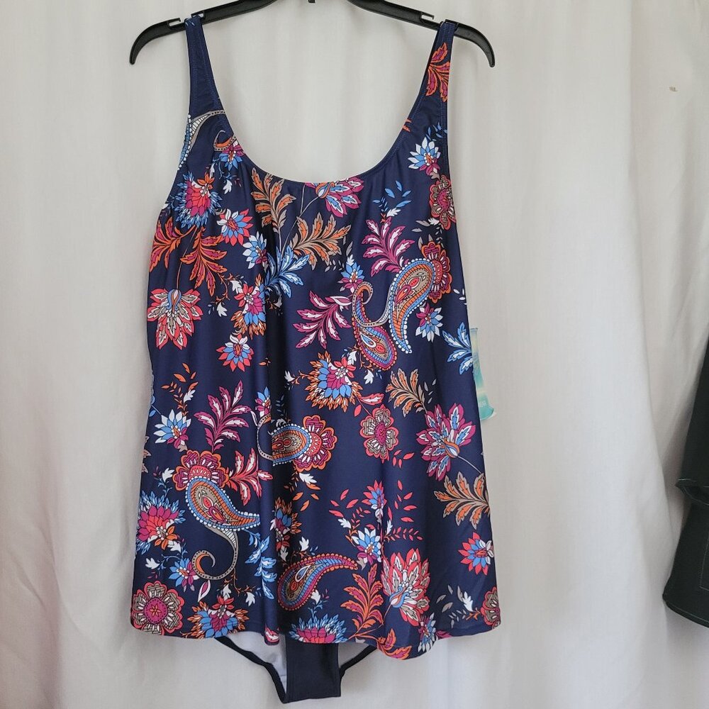 NWT Bathing Suit Beach Party Swimwear 22 Plus Floral One Piece adjustable Swim